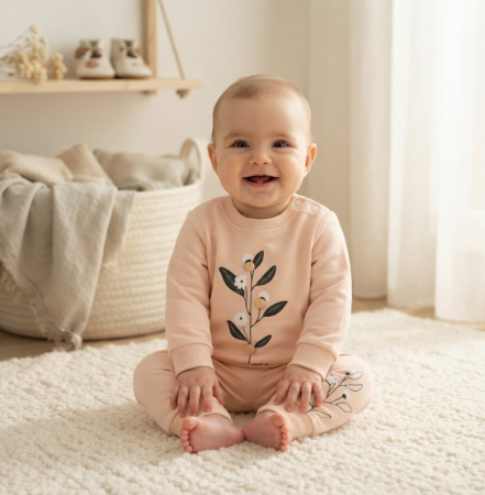 Costumase - Set bebe 2 piese din bumbac – bluză și pantaloni cu imprimeu floral