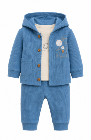 Set nou nascut - Set bebe 3 piese cu hanorac și pantaloni, din bumbac, Albastru