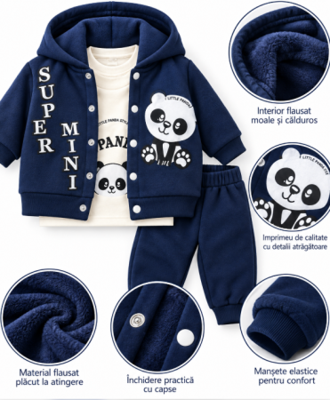 Set nou nascut - Set bebe 3 piese cu jachetă și pantaloni, Ursulet pufos– Flausat,