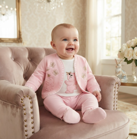 Costumase - Set bebe 3 piese din bumbac plinuț, Rabbit Lux– confort și eleganță pentru cei mici
