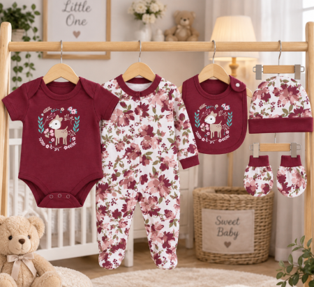 Costumase toamna-iarna - Set bebe 5 piese din bumbac 100% – confort și delicatețe pentru cei mici, Bebelina jucausa