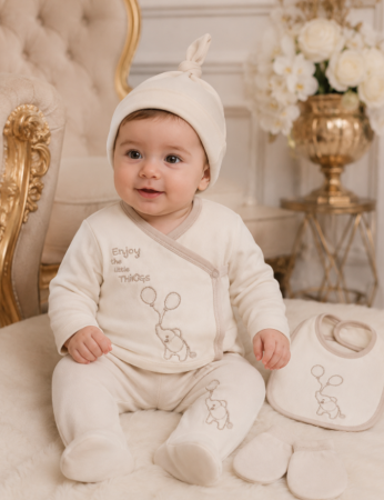 Hainute bumbac organic - Set bebe 5 piese din bumbac organic, bej