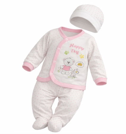 Set nou nascut - Set bebeluși, 3 piese, Baby Bear, 0-3 luni, Roz