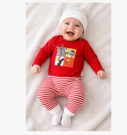 Set nou nascut - Set body, caciula si pantaloni, rosu