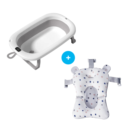 La baita - Set Cadita pliabila pentru bebelusi Beberoyal, cu termometru digital si dop de scurgere, Gri, 76cm CD-000-003 + Suport Textil Baie Bebelusi, Universal, Carlige prindere, Beberoyal