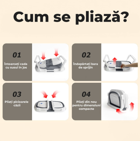 Cadita de baie pentru bebelusi, cu pernuta textila, portabila, pliabila in 2 moduri, dop indicator de temperatura, picioare antiderapante, suport cap de dus, 63 x 42 x 20 cm, culoare Gri [7]