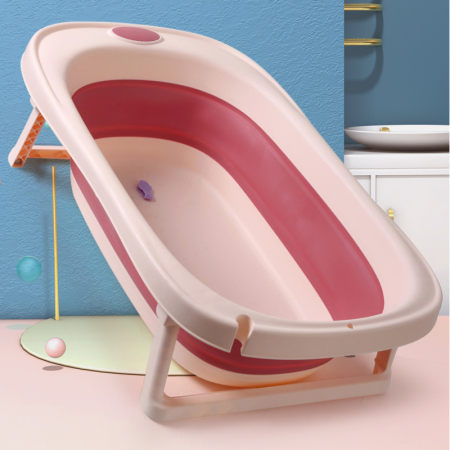 Set Cadita pliabila pentru bebelusi Beberoyal, cu termometru digital si dop de scurgere, Roz, 81cm CD-005-006 + Suport Textil Baie Bebelusi, Universal, Carlige prindere, Beberoyal [2]