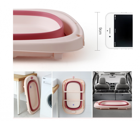 Set Cadita pliabila pentru bebelusi Beberoyal, cu termometru digital si dop de scurgere, Roz, 81cm CD-005-006 + Suport Textil Baie Bebelusi, Universal, Carlige prindere, Beberoyal [1]