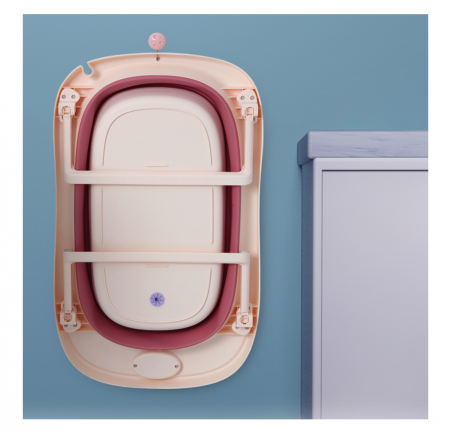 Set Cadita pliabila pentru bebelusi Beberoyal, cu termometru digital si dop de scurgere, Roz, 81cm CD-005-006 + Suport Textil Baie Bebelusi, Universal, Carlige prindere, Beberoyal [10]