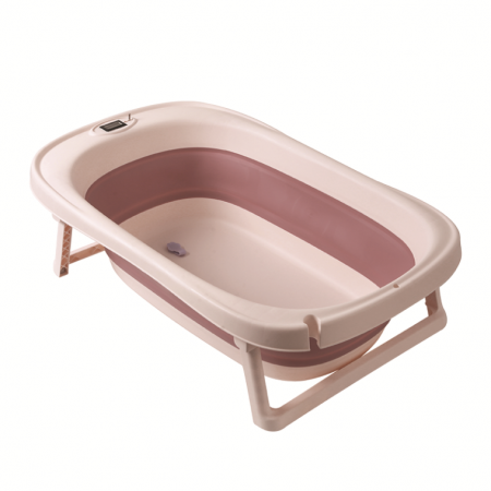 Set Cadita pliabila pentru bebelusi Beberoyal, cu termometru digital si dop de scurgere, Roz, 81cm CD-005-006 + Suport Textil Baie Bebelusi, Universal, Carlige prindere, Beberoyal [11]