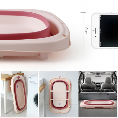 Set Cadita pliabila pentru bebelusi Beberoyal, cu termometru digital si dop de scurgere, Roz, 81cm CD-005-006 + Suport Textil Baie Bebelusi, Universal, Carlige prindere, Beberoyal [1]