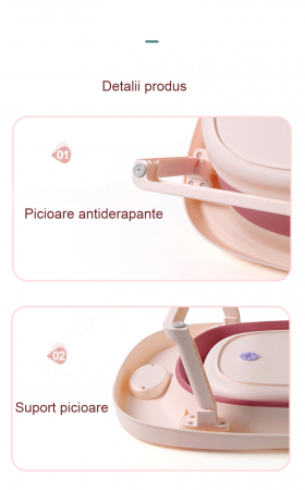 Set Cadita pliabila pentru bebelusi Beberoyal, cu termometru digital si dop de scurgere, Roz, 81cm CD-005-006 + Suport Textil Baie Bebelusi, Universal, Carlige prindere, Beberoyal [7]