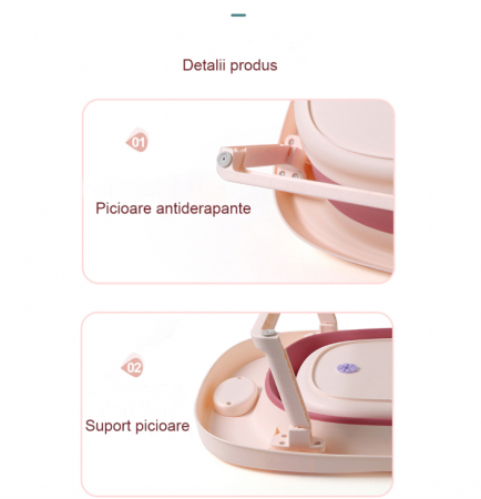 Set Cadita pliabila pentru bebelusi Beberoyal, cu termometru digital si dop de scurgere, Roz, 81cm CD-005-006 + Suport Textil Baie Bebelusi, Universal, Carlige prindere, Beberoyal [7]