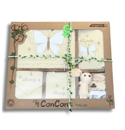 Set cadou 10 piese pentru nou nascuti, Bumbac Organic, Fluturas [2]