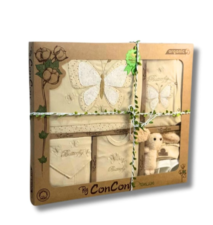 Set nou nascut - Set cadou 10 piese pentru nou nascuti, Bumbac Organic, Fluturas