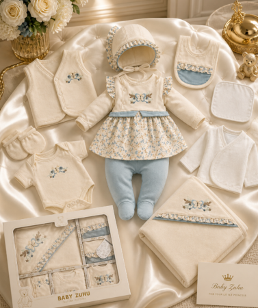 Haine bebe fetite - Set cadou 10 piese pentru nou nascuti, Bumbac Organic, Fluturas, Menta
