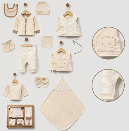 Set nou nascut - Set cadou 10 piese pentru nou nascuti, Bumbac Organic, Luxury Bear