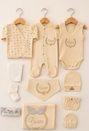 Haine bebe baietei - Set cadou 8 piese pentru nou nascuti, Bumbac Organic, Princess