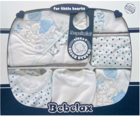 Set nou nascut - Set 10 piese nou nascut si bebelusi, Petino, 1-3 luni, model iepurasi, albastru