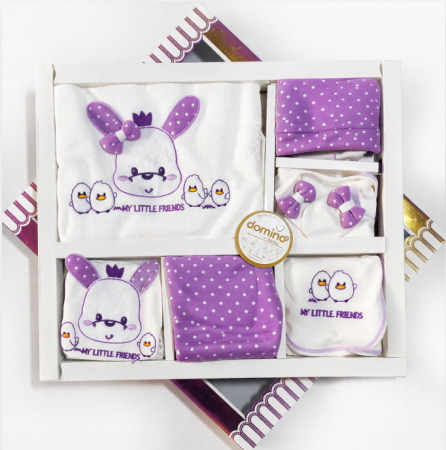 Set nou nascut - Set cadou Bebelusi/Nou-Nascut, imprimeu iepuras, mov