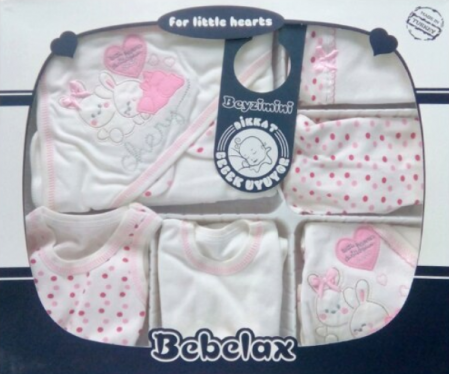 Set nou nascut - Set 10 piese nou nascut si bebelusi, Petino, 1-3 luni, model iepurasi, roz