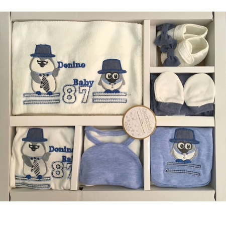 Costumase toamna-iarna - Set cadou nou nascut - 10 piese, COLECTIA DE LUX,Ursuleti,albastru