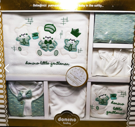 Costumase toamna-iarna - Set cadou nou nascut - 10 piese, COLECTIA DE LUX,Ursuleti,verde