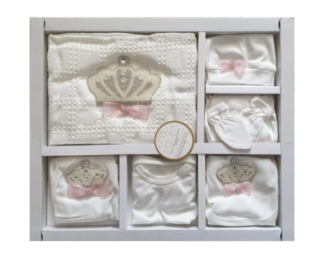 Set nou nascut - Set cadou Nou-nascut/Bebelusi, 0-3 luni, 10 piese, Bumbac 100% anti-alergic, Colectie de Lux, Alb/Roz