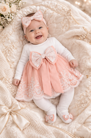 Haine bebe fetite - Set cadou, Rochita cu dantela, roz