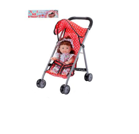 Carucioare papusi - Set carucior papusi, bare metalice, cu papusa cu sunete