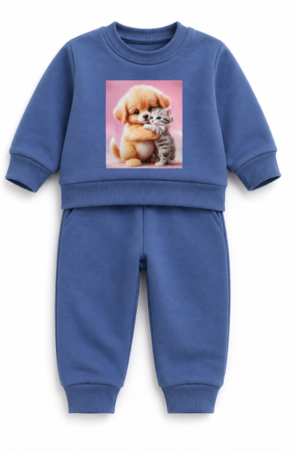 Haine bebe baietei - Set compleu, 2 piese, Pisicuta si catel