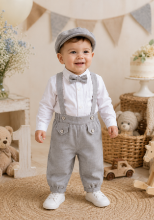 Set nou nascut - Set costum cu bretele si bascuta