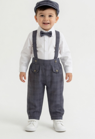 Set nou nascut - Set costum cu bretele si bascuta, Albastru