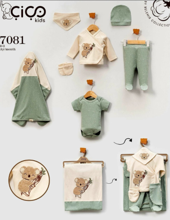 Set costumas, 7 piese, 0-3 luni, Bumbac organic, Kaola, Albastru Turcoaz [1]