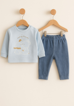 Set nou nascut - Set costumas 2 piese, cu iepuras, Albastru