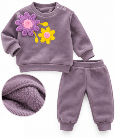 Set nou nascut - Set costumas 2 piese pentru bebe, din material flaușat