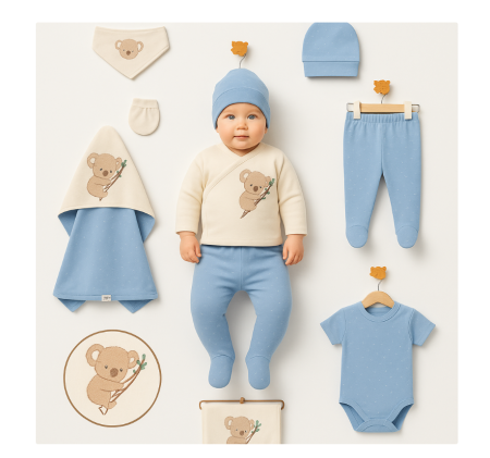 Costumase - Set costumas, 7 piese, Bumbac organic, Kaola, Albastru