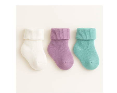 Haine bebe fetite - Set de 3 perechi de Șosete simple pentru bebeluși, 0-3 luni, alb, mov si verde