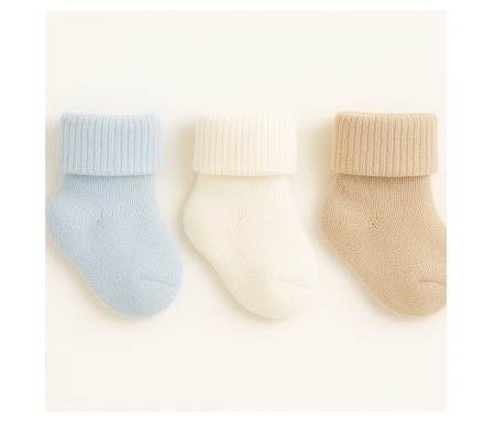 Haine bebe fetite - Set de 3 perechi de Șosete simple pentru bebeluși, 0-3 luni, albastru, alb si bej