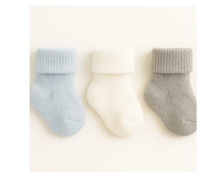Haine bebe fetite - Set de 3 perechi de Șosete simple pentru bebeluși, 0-3 luni, gri, alb si albastru