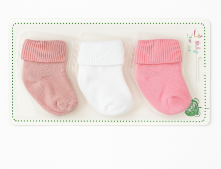 Set de 3 perechi de Șosete simple pentru bebeluși, 0-3 luni, roz, alb si roz pudra [1]