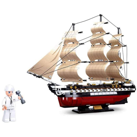 Puzzle si jocuri de construit - Set de constructie Machete, 1118 piese, Fregata Americana - Sluban