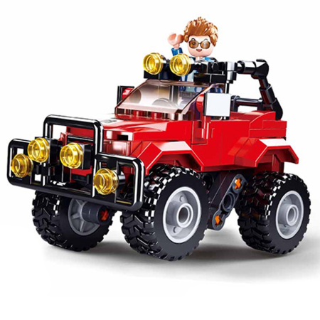 Puzzle si jocuri de construit - Set de constructie Town, 135 piese, Masina Offroad, mecanism Pull-Back - Sluban