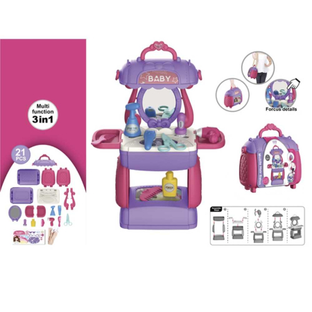 Jucarii role-play copii - Set de frumusete,3 in 1, cu gentuta pentru transport