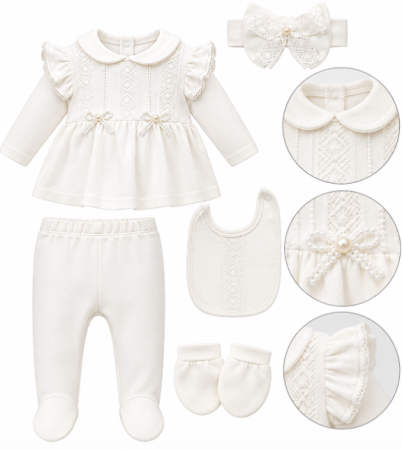 Haine bebe fetite - Set din bumbac organic pentru bebeluși – 5 piese, 0-3 luni, Alb