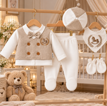 Haine bebe baietei - Set din bumbac organic pentru bebeluși – 5 piese, 0-3 luni, Emblema calut