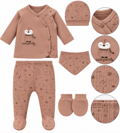 Haine bebe fetite - Set din bumbac organic pentru bebeluși – 5 piese, 0-3 luni, Familia fericita