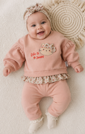 Costumase - Set din bumbac pentru fetițe – Roz Pudrat „Life is Sweet”