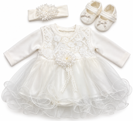Rochite bebeluse - Set elegant pentru bebeluși, ambalat în cutie de cadou, 0-3 luni, alb cu floricica