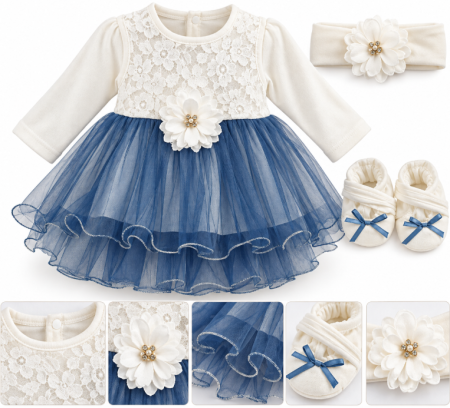 Rochita botez - Set elegant pentru bebeluși, ambalat în cutie de cadou, 0-3 luni, Bleu